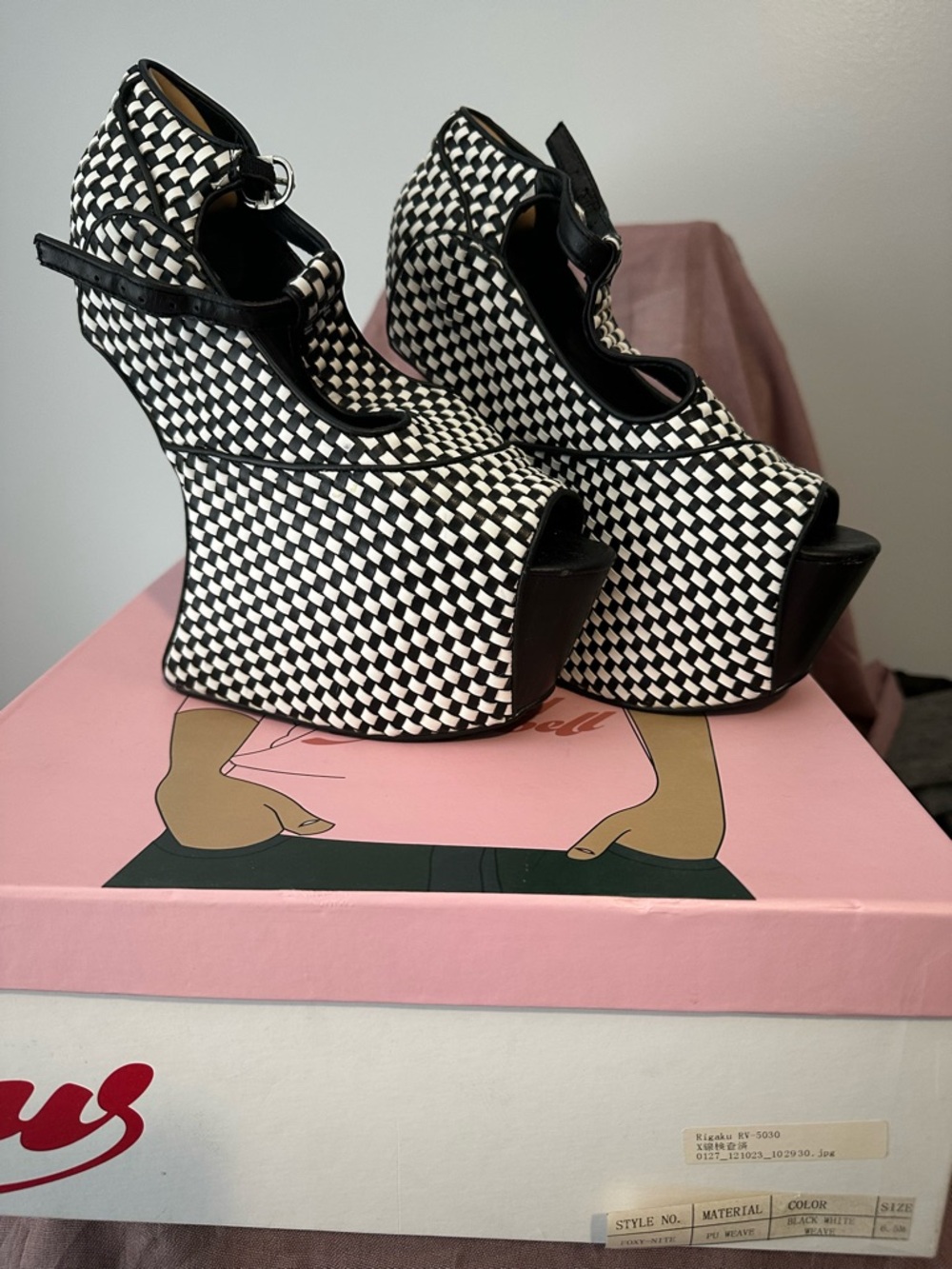 Jeffrey Campbell Black and White Checkered Platform Wedges